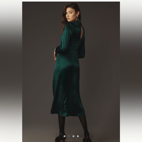 Reformation Carmelina Silk Dress Dark Green Size 12 NWT - Picture 5 of 16